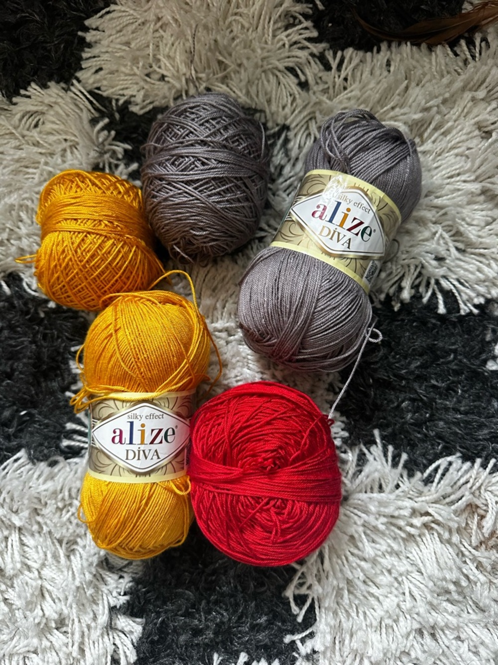 Alize Diva Silky Yarn Bundle - Yellow, purple, Red